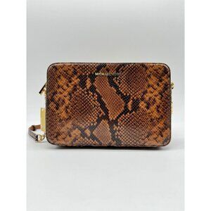 MICHAEL KORS Jet Set East West leather embossed large crossbody bag - BROWN